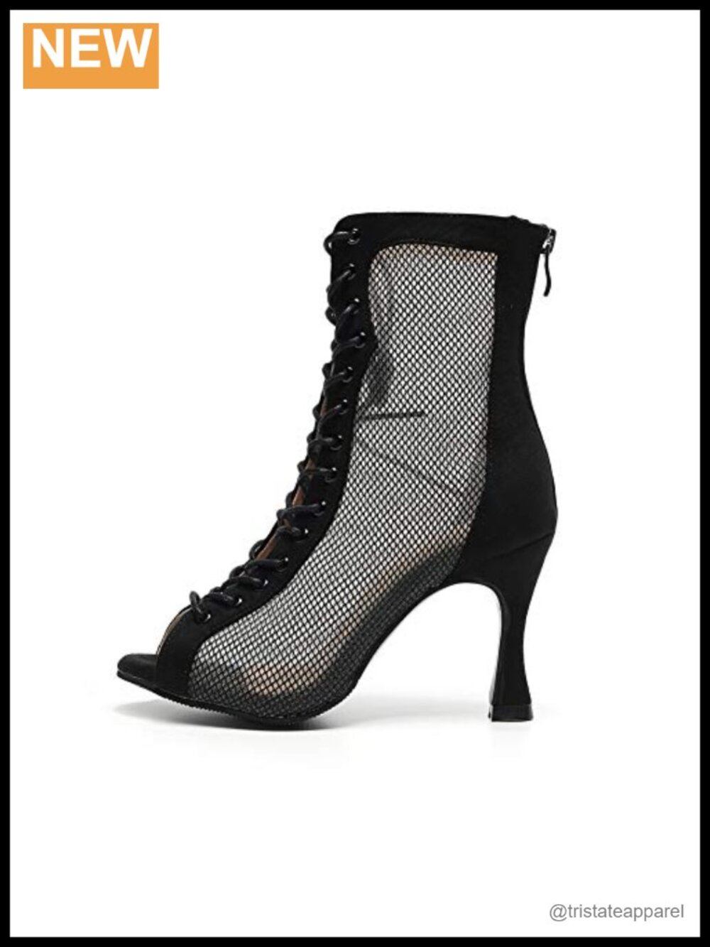 Women Mesh Dance Heels Ankle Boots 3" Latin Salsa Ballroom Shoes